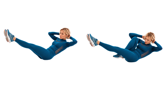 Demonstração de Crunch oblíquo para elevação da perna